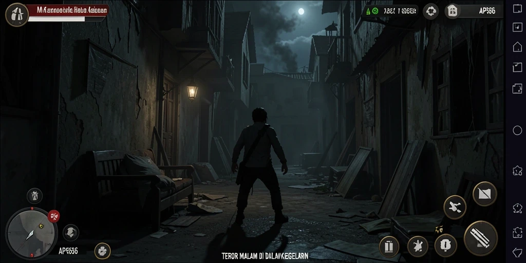Screenshot gameplay AP686 menunjukkan suasana horor yang mencekam.