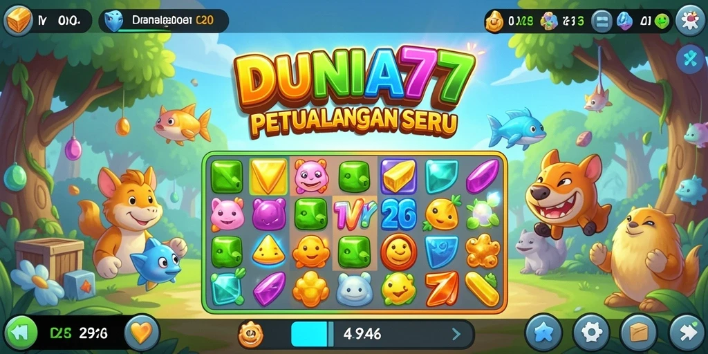 Tampilan gameplay DUNIA77 yang menarik dengan elemen Match-3.