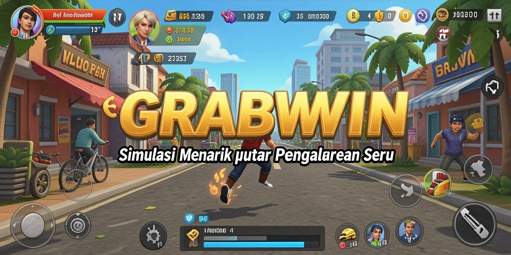 Tangkapan layar dari gameplay seru di GRABWIN yang menunjukkan elemen simulasi.