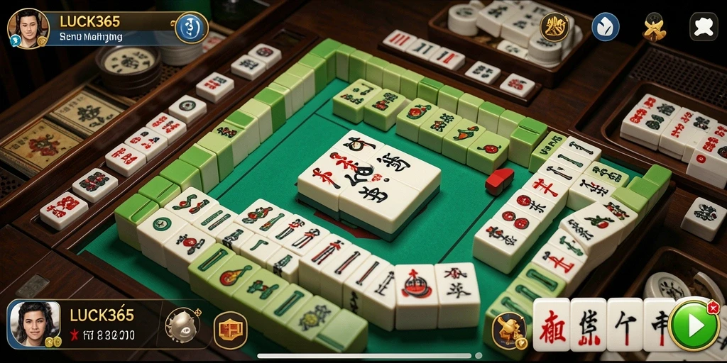 Tampilan gameplay seru dalam LUCK365 yang penuh strategi Mahjong.